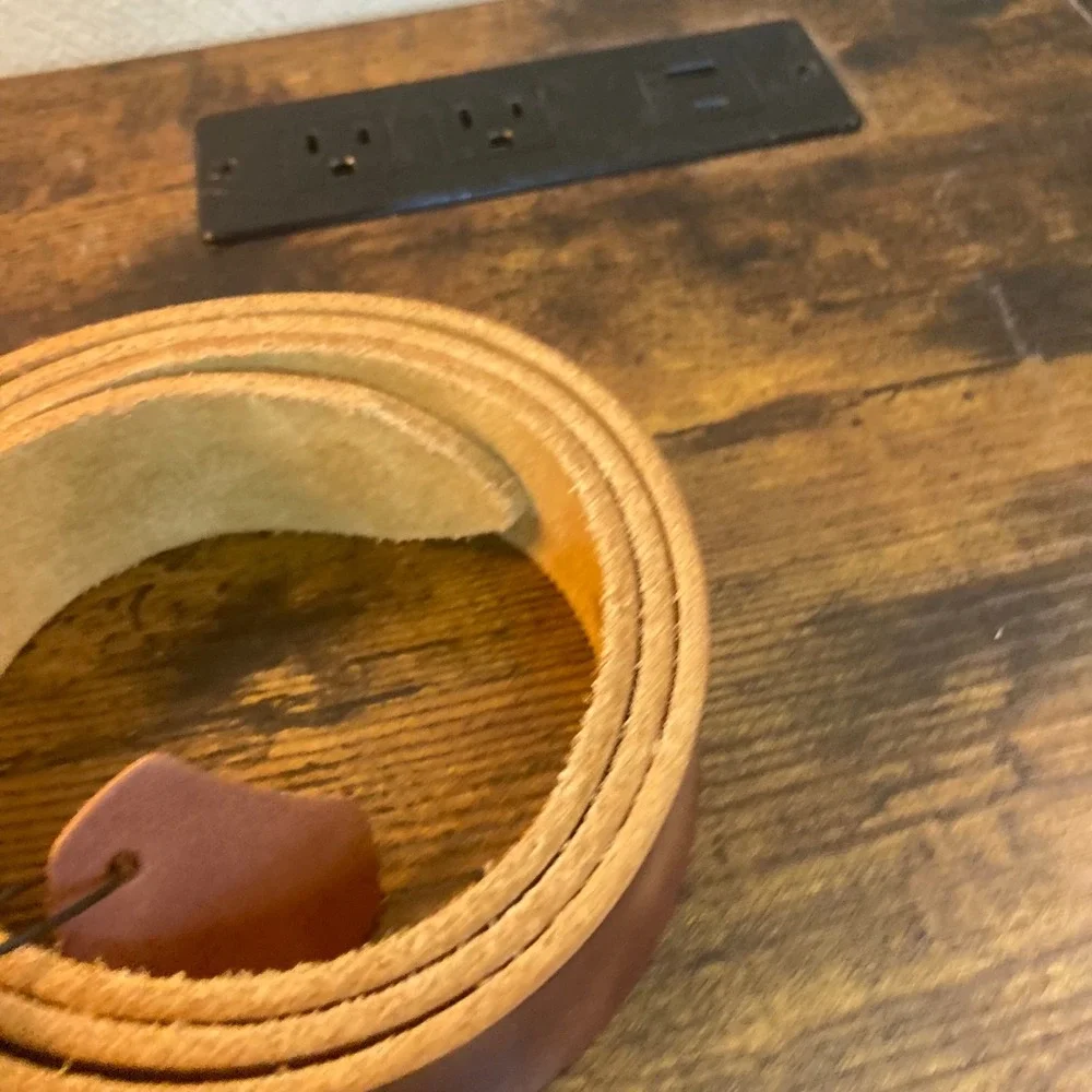 Doopai Mens 42-46in Tan Italian Cowhide Leather Belt 1.5in Wide Heavy Duty